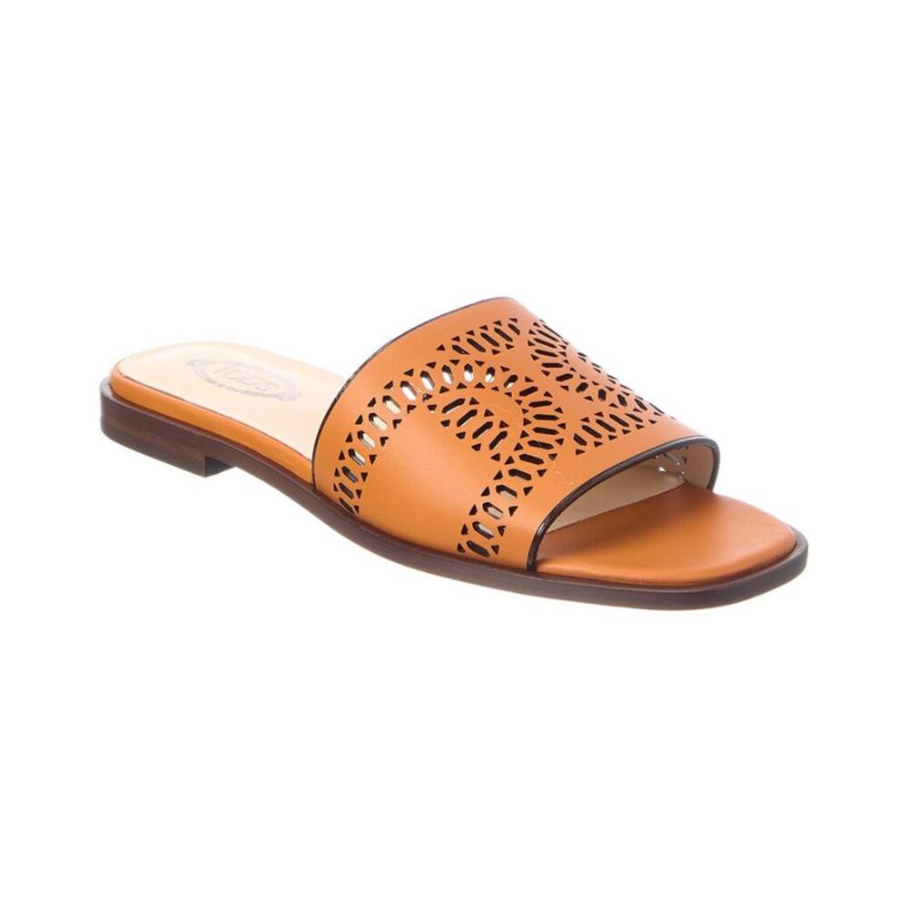 Tod's Logo Leather Sandal, Brown